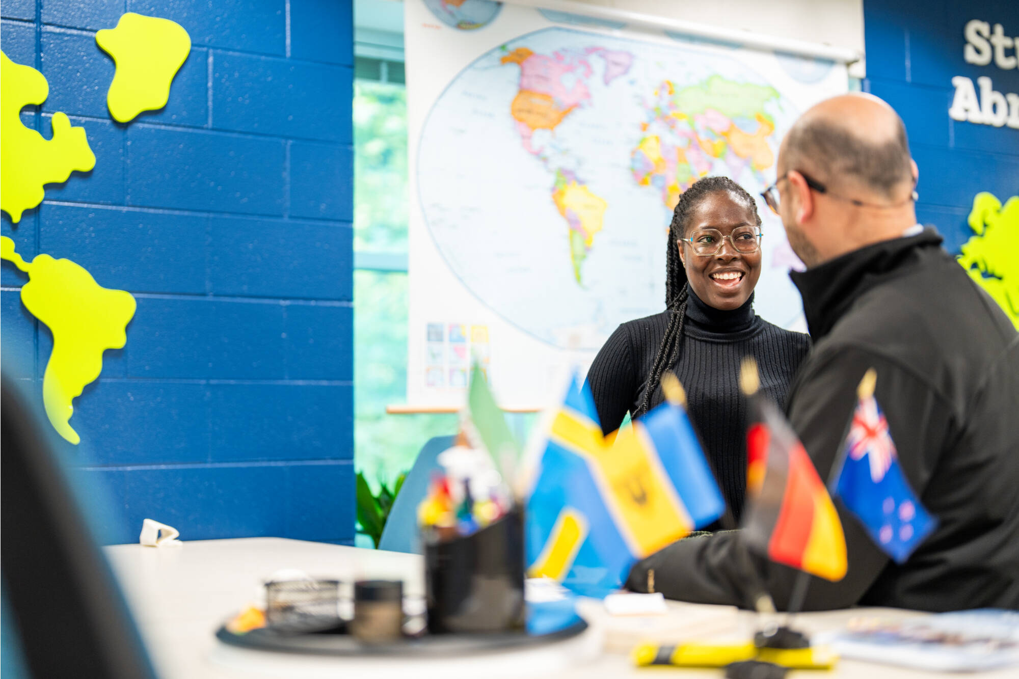 Students receive advising services inside the Padnos International Center, Oct 11, 2023. (photo by Amanda Pitts)